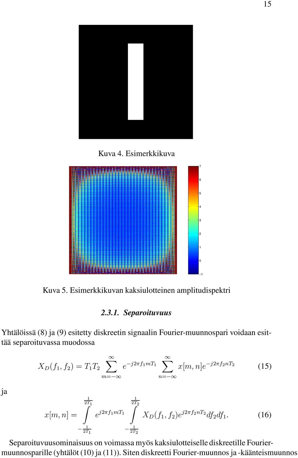 . Separoituvuus Yhtälöissä (8) ja (9) esitetty diskreetin signaalin Fourier-muunnospari voidaan esittää separoituvassa muodossa ja X