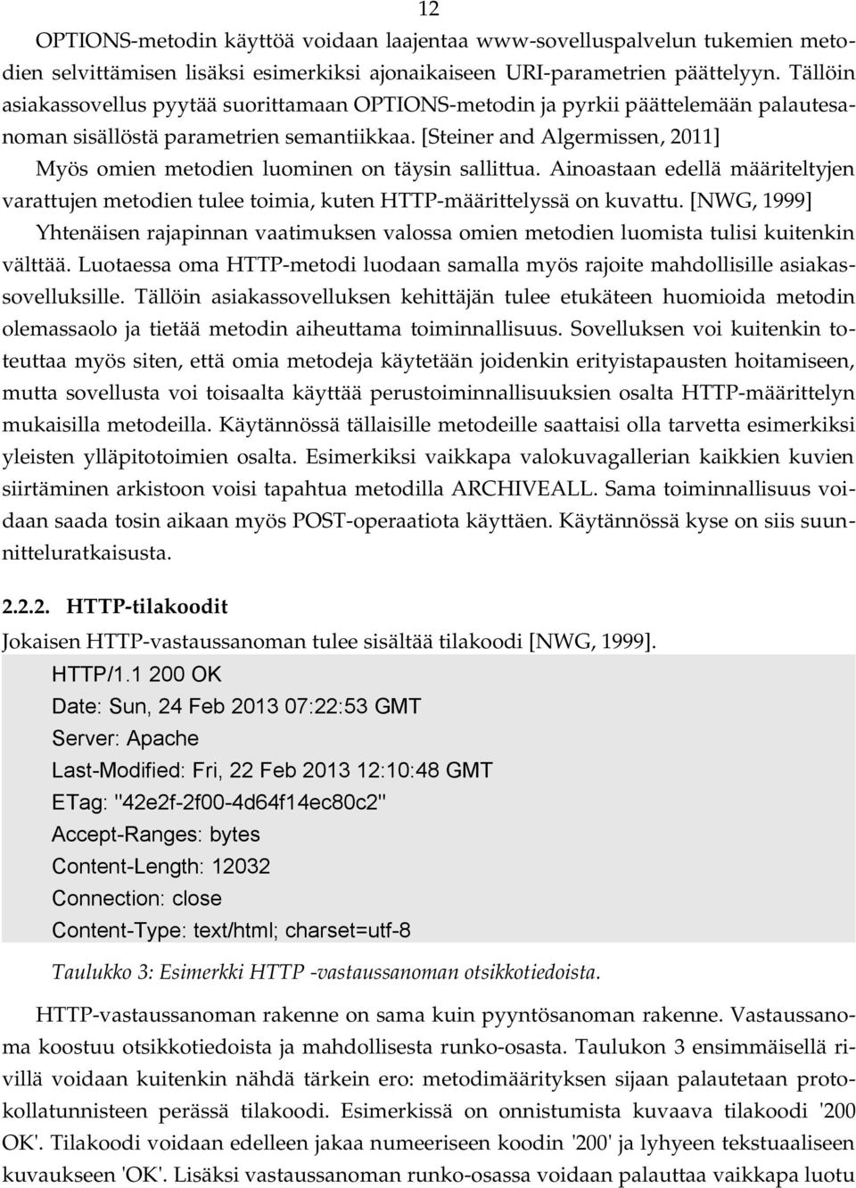 [Steiner and Algermissen, 2011] Myös omien metodien luominen on täysin sallittua. Ainoastaan edellä määriteltyjen varattujen metodien tulee toimia, kuten HTTP määrittelyssä on kuvattu.