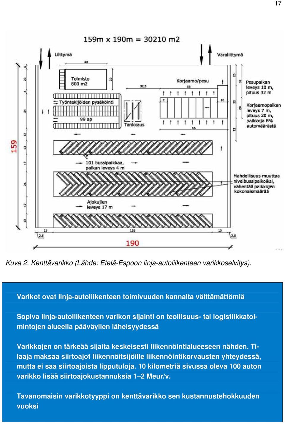 alueella pääväylien läheisyydessä Varikkojen on tärkeää sijaita keskeisesti liikennöintialueeseen nähden.