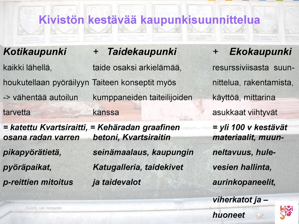 katettu Kvartsiraitti, = Kehäradan graafinen = yli 100 v kestävät osana radan varren betoni, Kvartsiraitin materiaalit, muunpikapyörätietä, seinämaalaus,