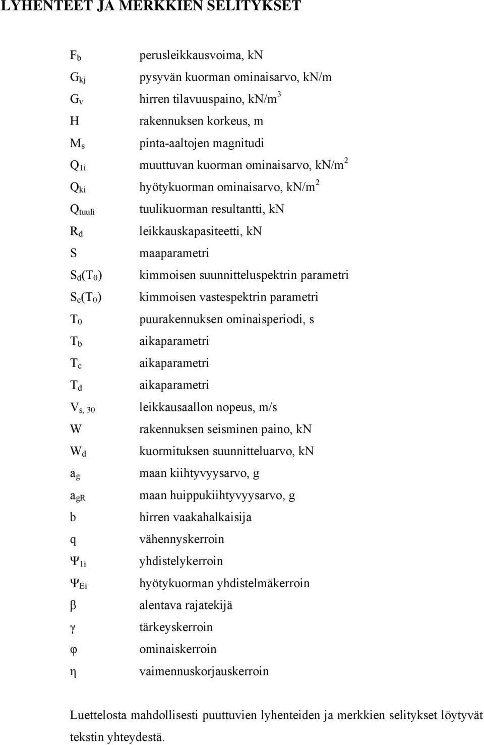 leikkauskapasiteetti, kn maaparametri kimmoisen suunnitteluspektrin parametri kimmoisen vastespektrin parametri puurakennuksen ominaisperiodi, s aikaparametri aikaparametri aikaparametri