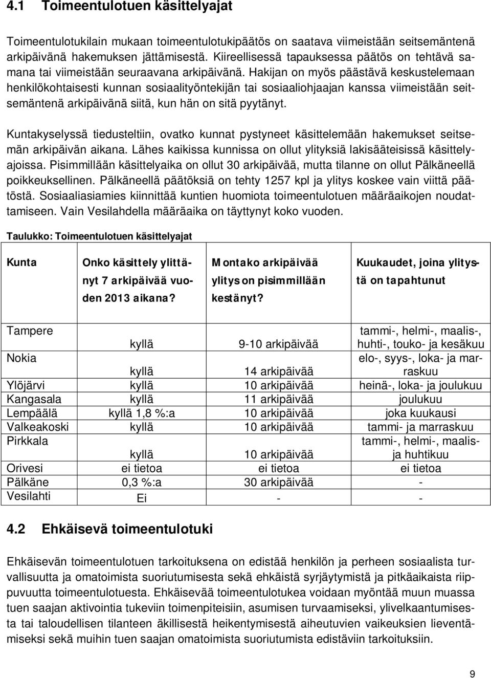 Hakijan on myös päästävä keskustelemaan henkilökohtaisesti kunnan sosiaalityöntekijän tai sosiaaliohjaajan kanssa viimeistään seitsemäntenä arkipäivänä siitä, kun hän on sitä pyytänyt.