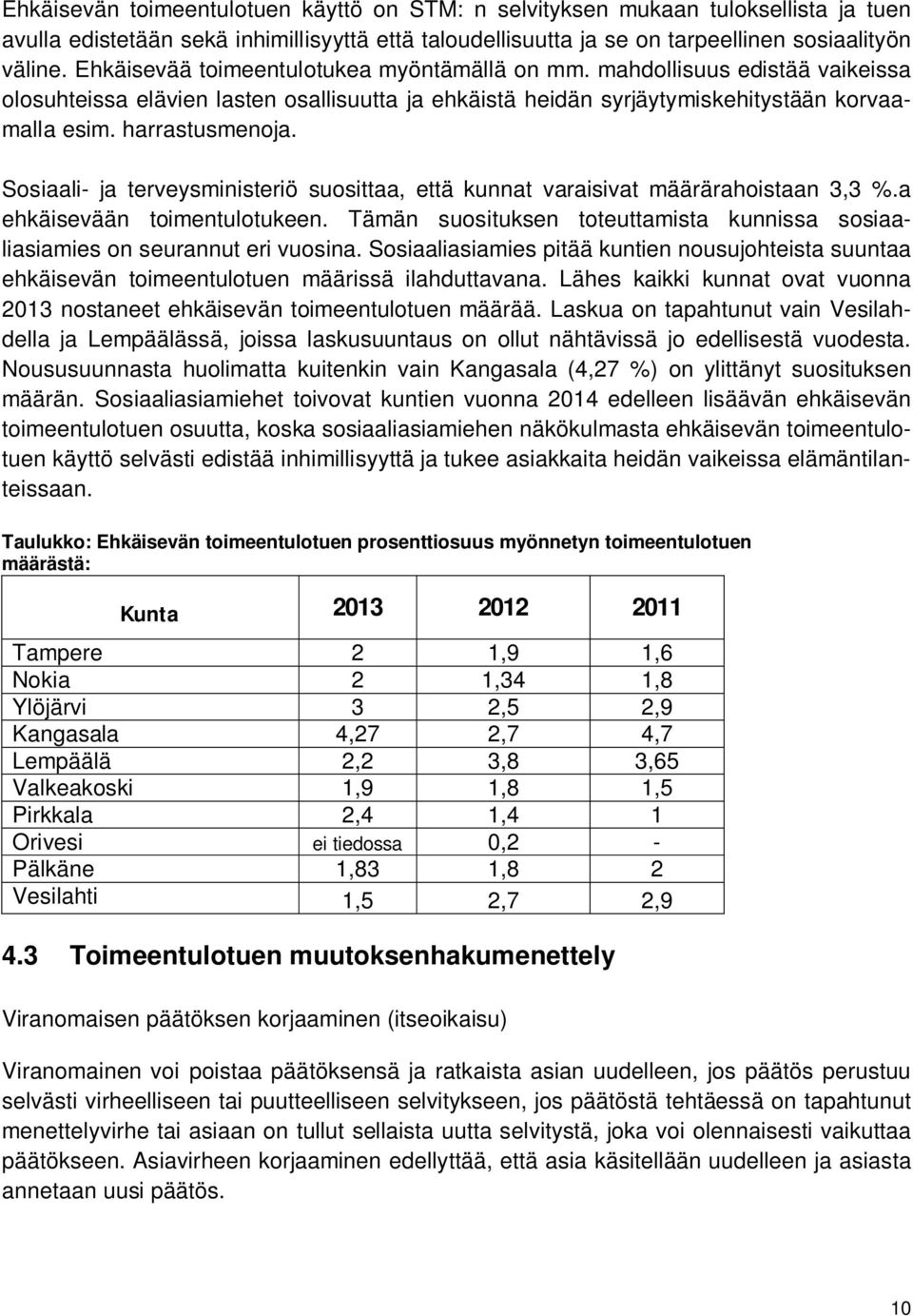 Sosiaali- ja terveysministeriö suosittaa, että kunnat varaisivat määrärahoistaan 3,3 %.a ehkäisevään toimentulotukeen.