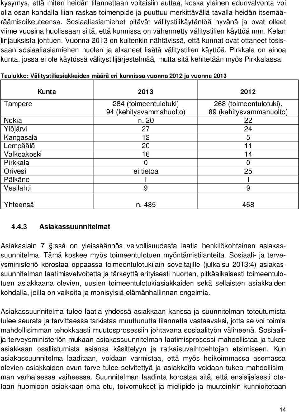 Vuonna 2013 on kuitenkin nähtävissä, että kunnat ovat ottaneet tosissaan sosiaaliasiamiehen huolen ja alkaneet lisätä välitystilien käyttöä.