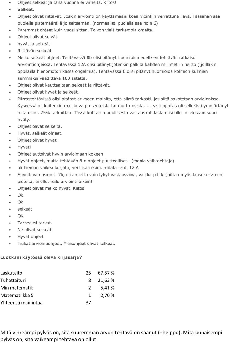 Tehtävässä 8b olisi pitänyt huomioida edellisen tehtävän ratkaisu arviointiohjeissa.