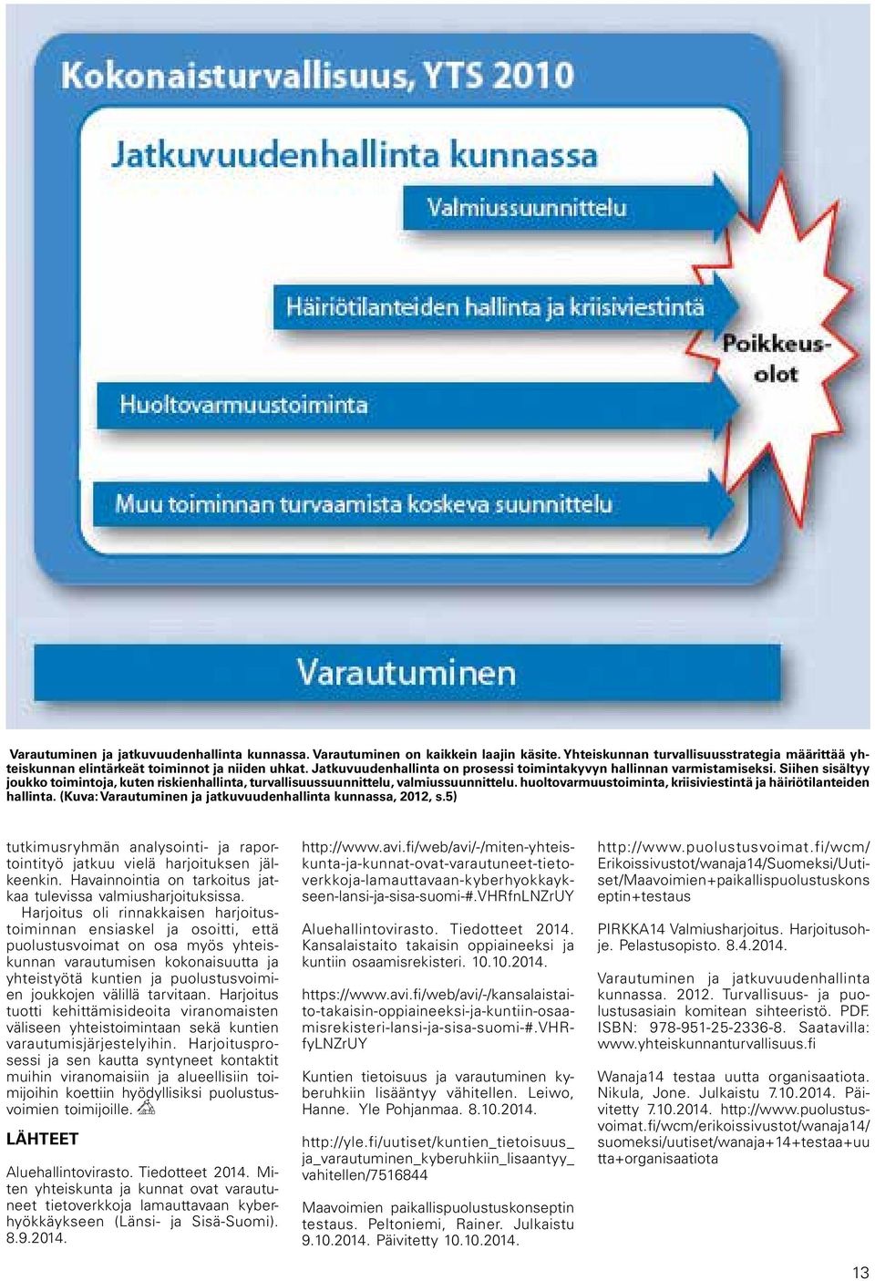 huoltovarmuustoiminta, kriisiviestintä ja häiriötilanteiden hallinta. (Kuva: Varautuminen ja jatkuvuudenhallinta kunnassa, 2012, s.