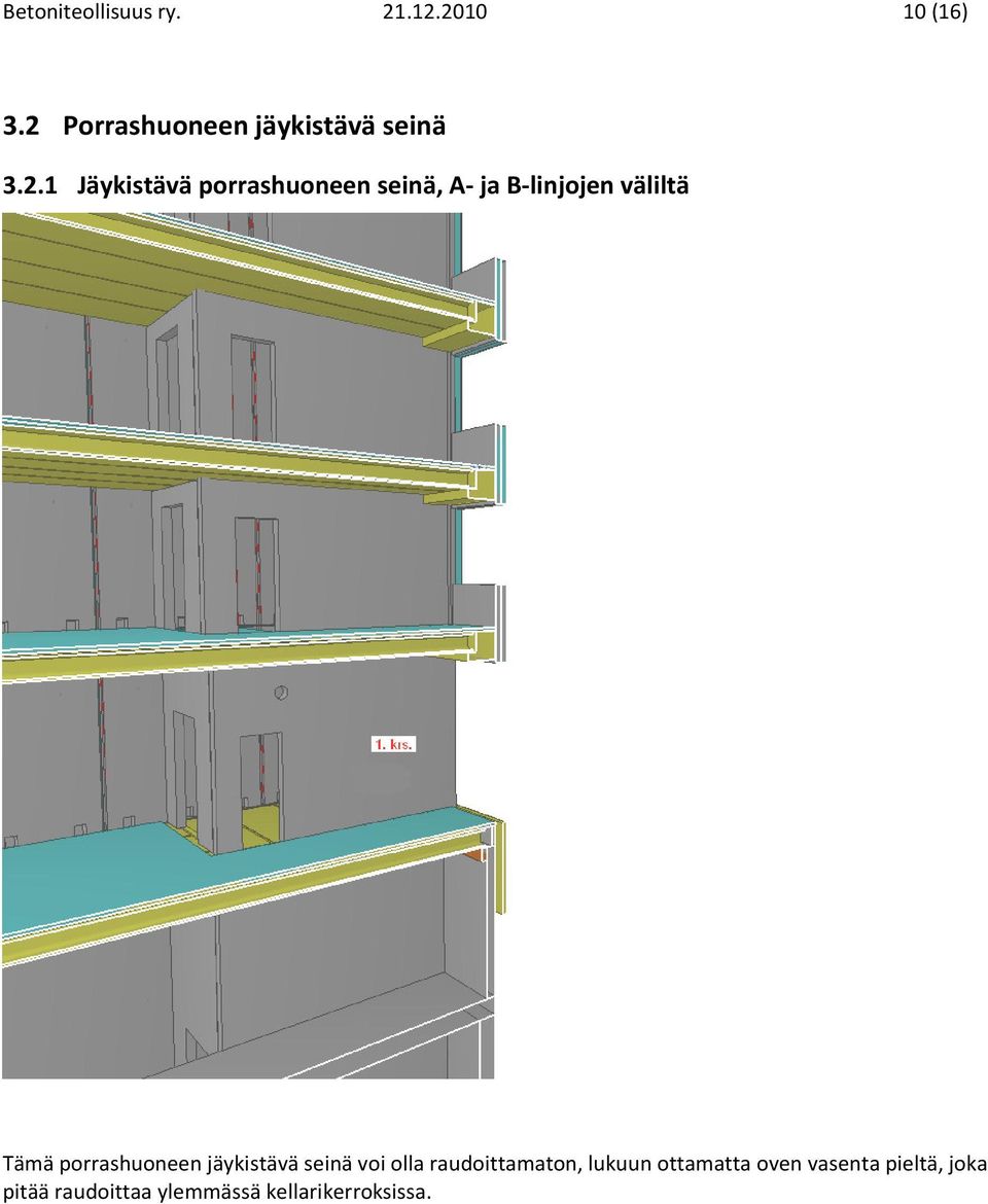 A- ja B-linjojen väliltä Tämä porrashuoneen jäykistävä seinä voi olla