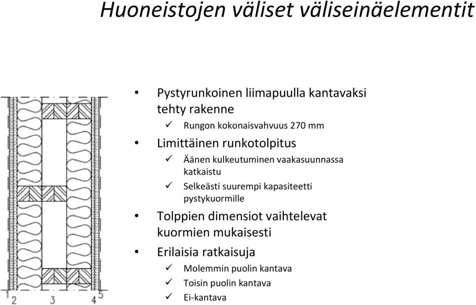 katkaistu Selkeästi suurempi kapasiteetti pystykuormille Tolppien dimensiot vaihtelevat