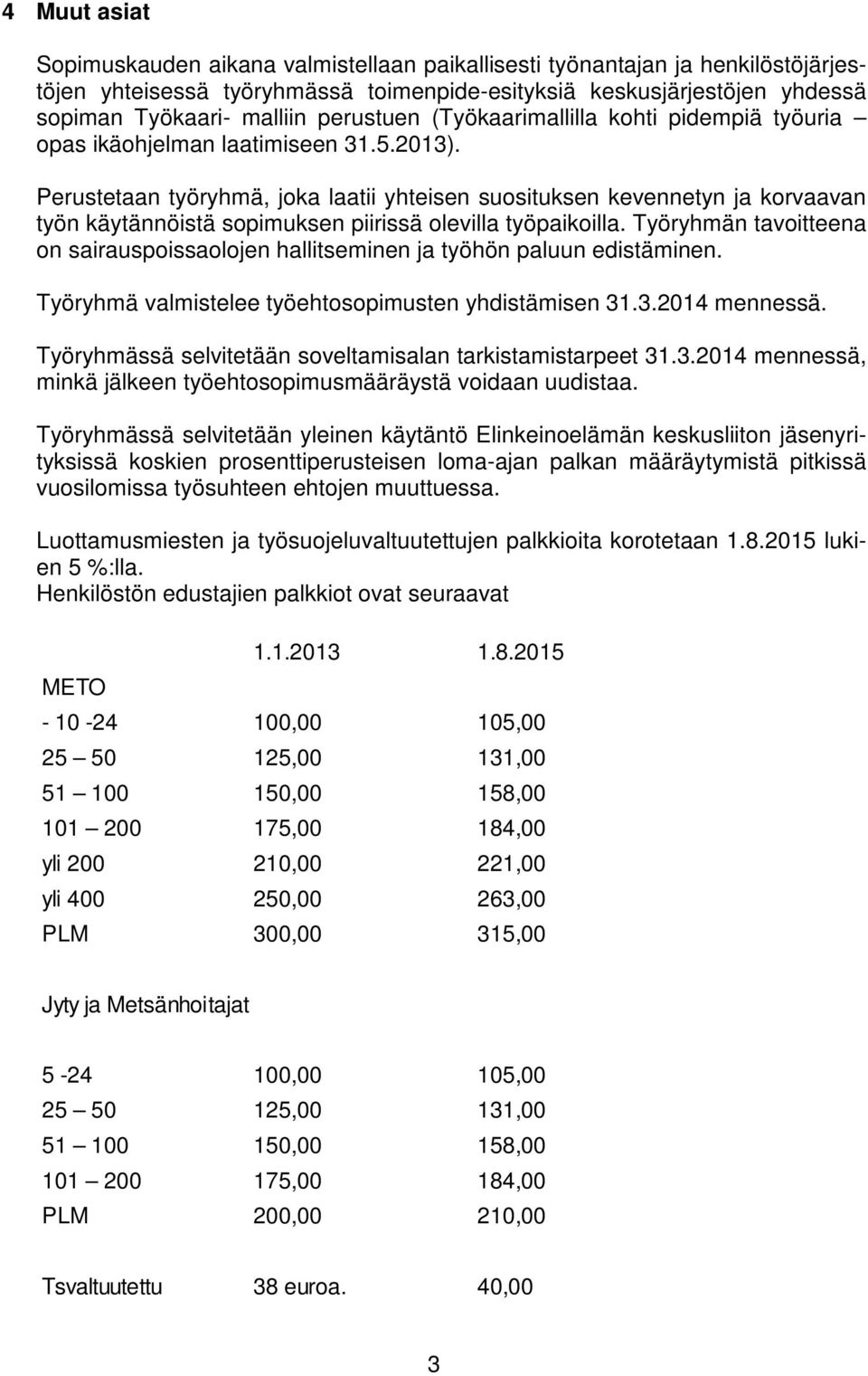 Perustetaan työryhmä, joka laatii yhteisen suosituksen kevennetyn ja korvaavan työn käytännöistä sopimuksen piirissä olevilla työpaikoilla.