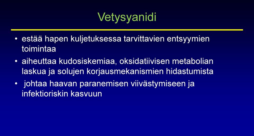 oksidatiivisen metabolian laskua ja solujen