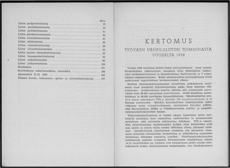 ............. 93 Liiton naisten yleisurheilutoiminta... 96 Liiton kansanul'heilutoiminta................. 93 Liiton retkeily toiminta.