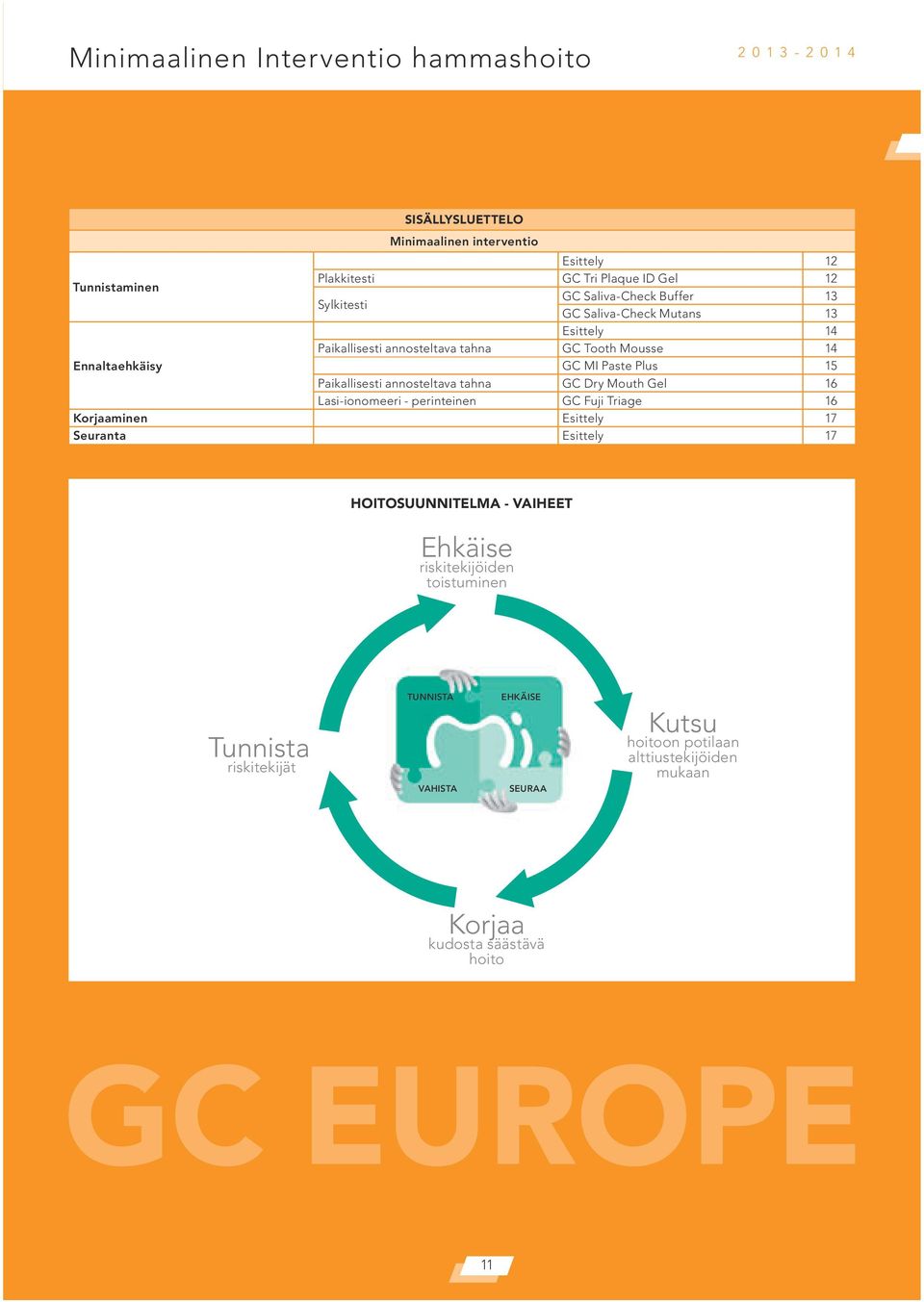 annosteltava tahna GC Dry Mouth Gel 16 Lasi-ionomeeri - perinteinen GC Fuji Triage 16 Korjaaminen Esittely 17 Seuranta Esittely 17 HOITOSUUNNITELMA - VAIHEET