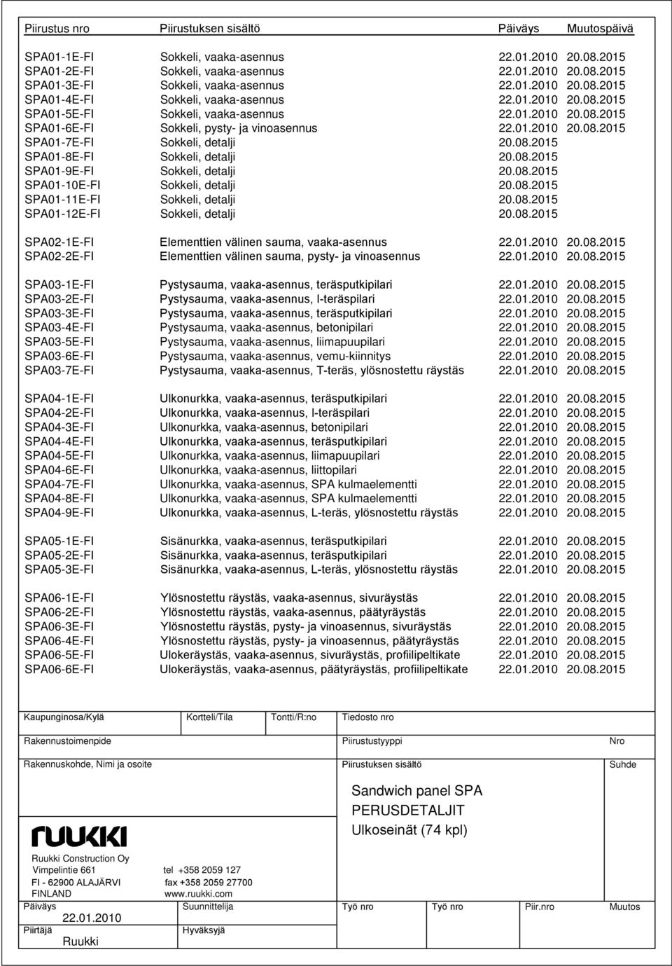 detalji SP02-1E-FI Elementtien välinen sauma, vaaka-asennus SP02-2E-FI Elementtien välinen sauma, pysty- ja vinoasennus SP03-1E-FI Pystysauma, vaaka-asennus, teräsputkipilari SP03-2E-FI Pystysauma,