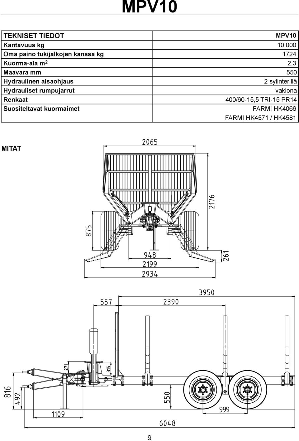 aisaohjaus 2 sylinterillä Hydrauliset rumpujarrut vakiona Renkaat