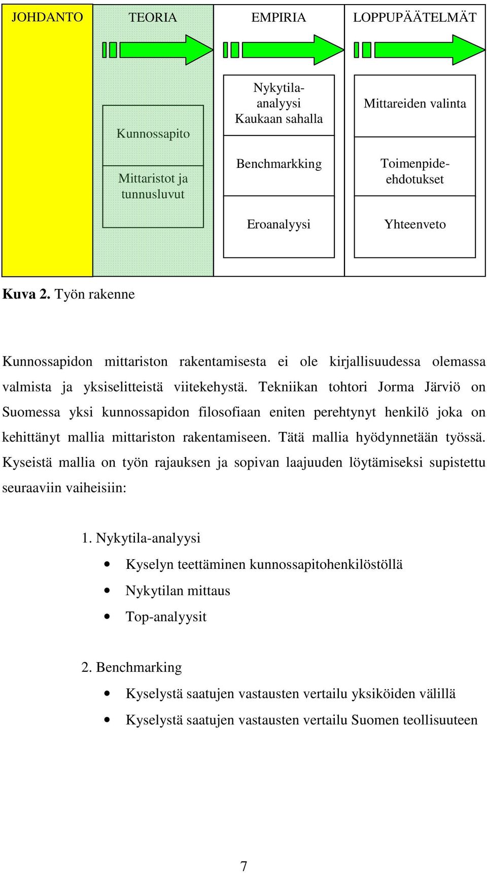 Tekniikan tohtori Jorma Järviö on Suomessa yksi kunnossapidon filosofiaan eniten perehtynyt henkilö joka on kehittänyt mallia mittariston rakentamiseen. Tätä mallia hyödynnetään työssä.