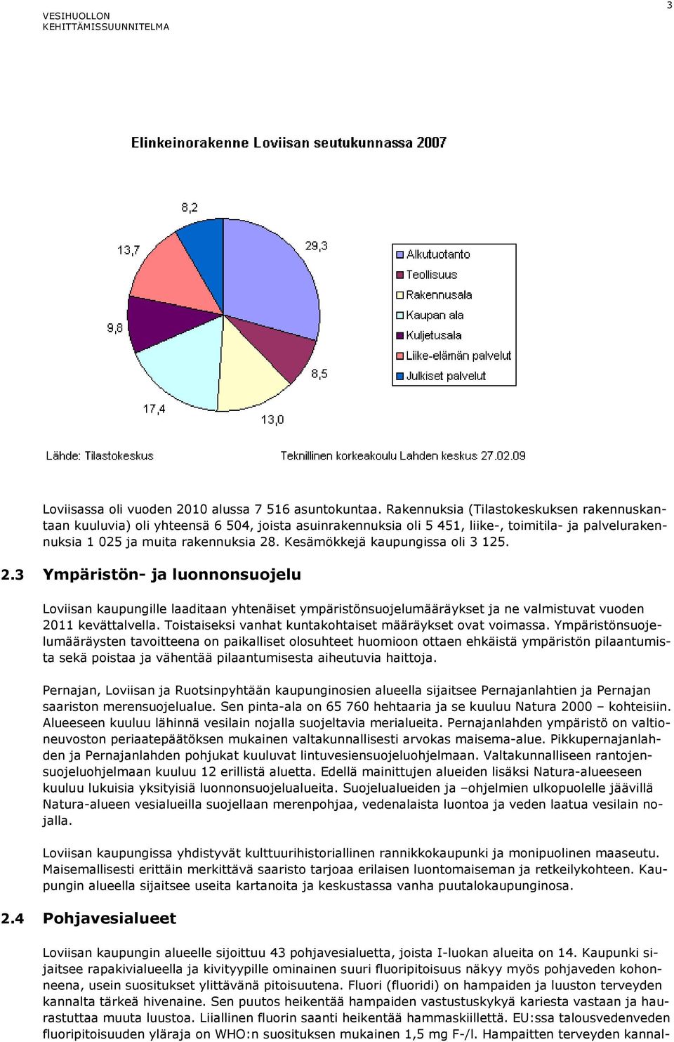 Kesämökkejä kaupungissa oli 3 125. 2.3 Ympäristön- ja luonnonsuojelu Loviisan kaupungille laaditaan yhtenäiset ympäristönsuojelumääräykset ja ne valmistuvat vuoden 2011 kevättalvella.