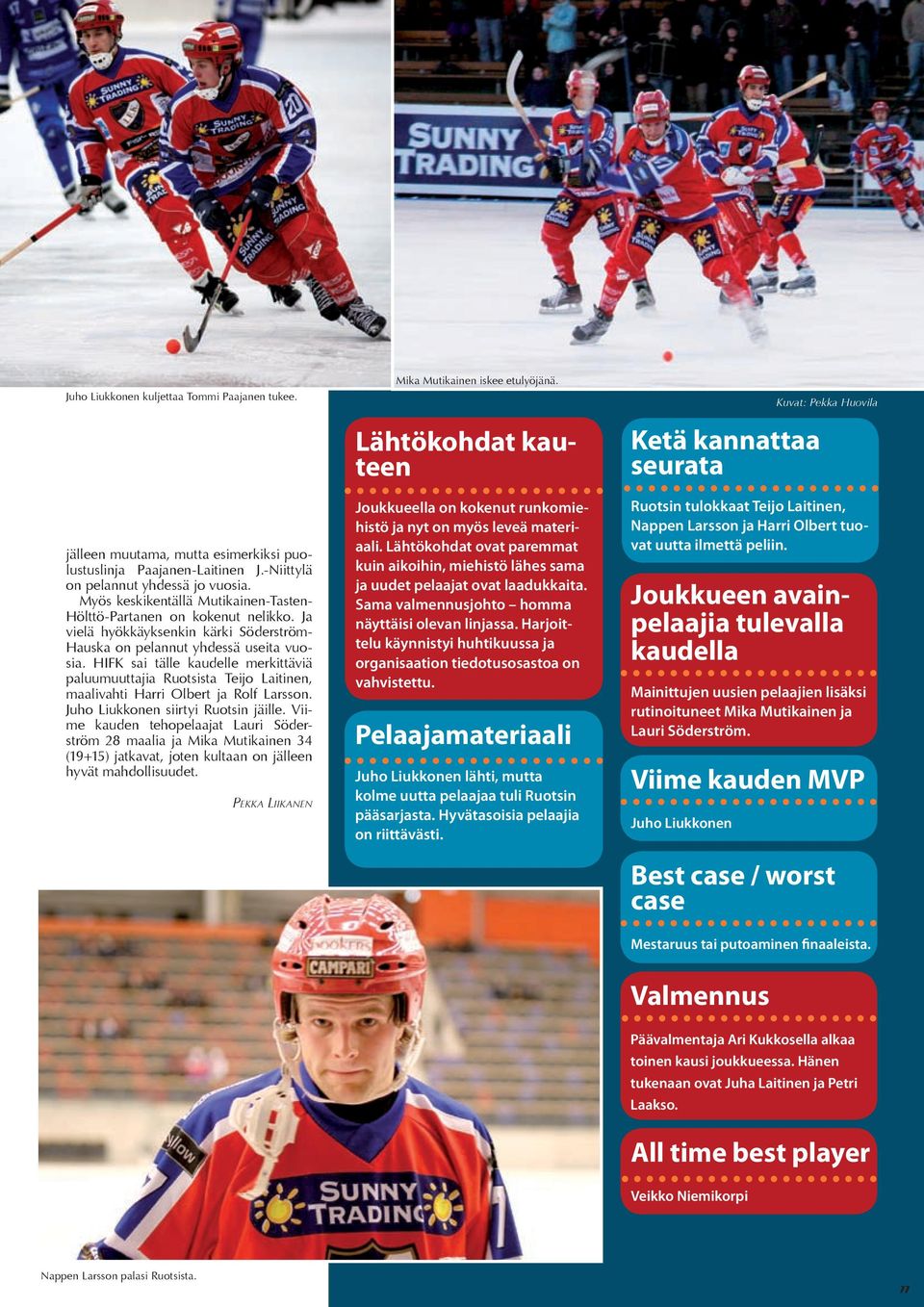 HIFK sai tälle kaudelle merkittäviä paluumuuttajia Ruotsista Teijo Laitinen, maalivahti Harri Olbert ja Rolf Larsson. Juho Liukkonen siirtyi Ruotsin jäille.