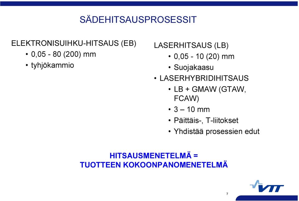 LASERHYBRIDIHITSAUS LB + GMAW (GTAW, FCAW) 3 10 mm Päittäis, T