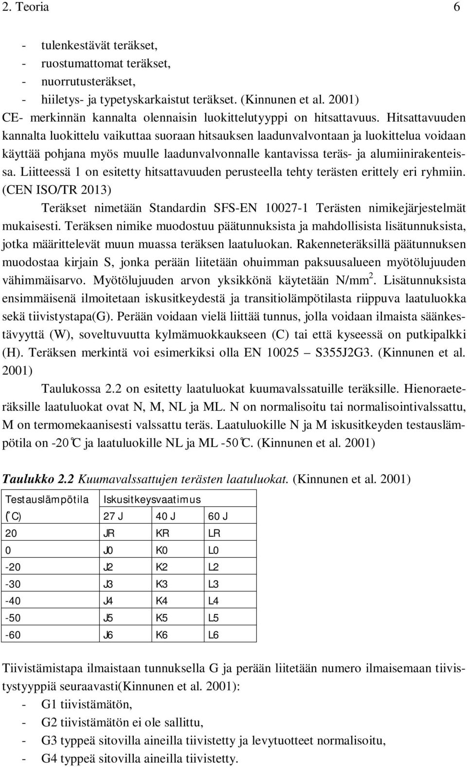 Hitsattavuuden kannalta luokittelu vaikuttaa suoraan hitsauksen laadunvalvontaan ja luokittelua voidaan käyttää pohjana myös muulle laadunvalvonnalle kantavissa teräs- ja alumiinirakenteissa.