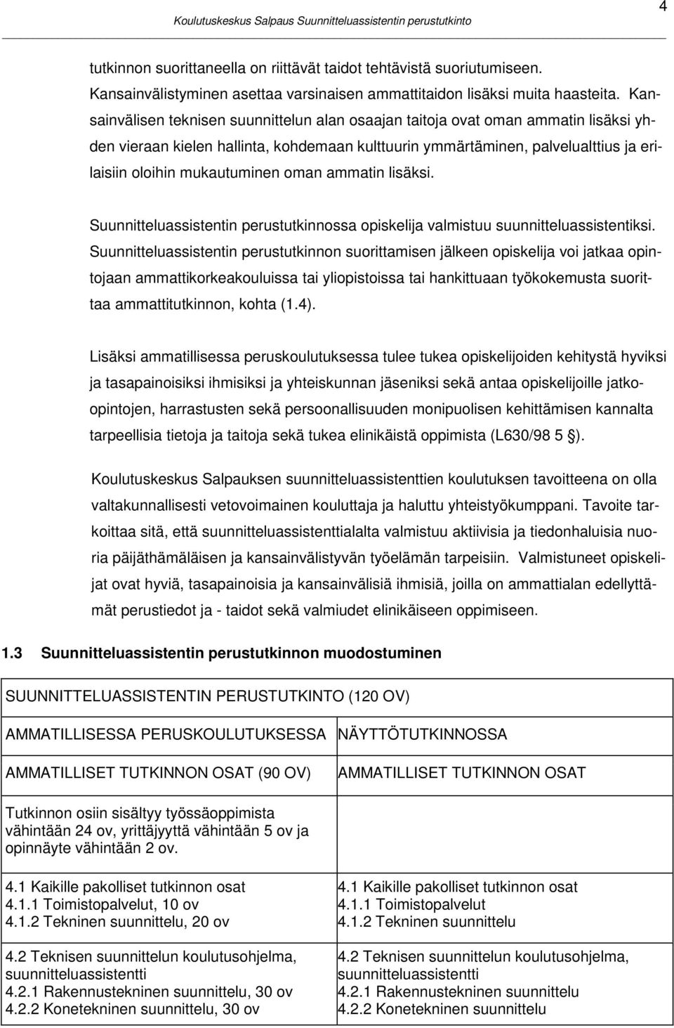 oman ammatin lisäksi. 4 Suunnitteluassistentin perustutkinnossa opiskelija valmistuu suunnitteluassistentiksi.
