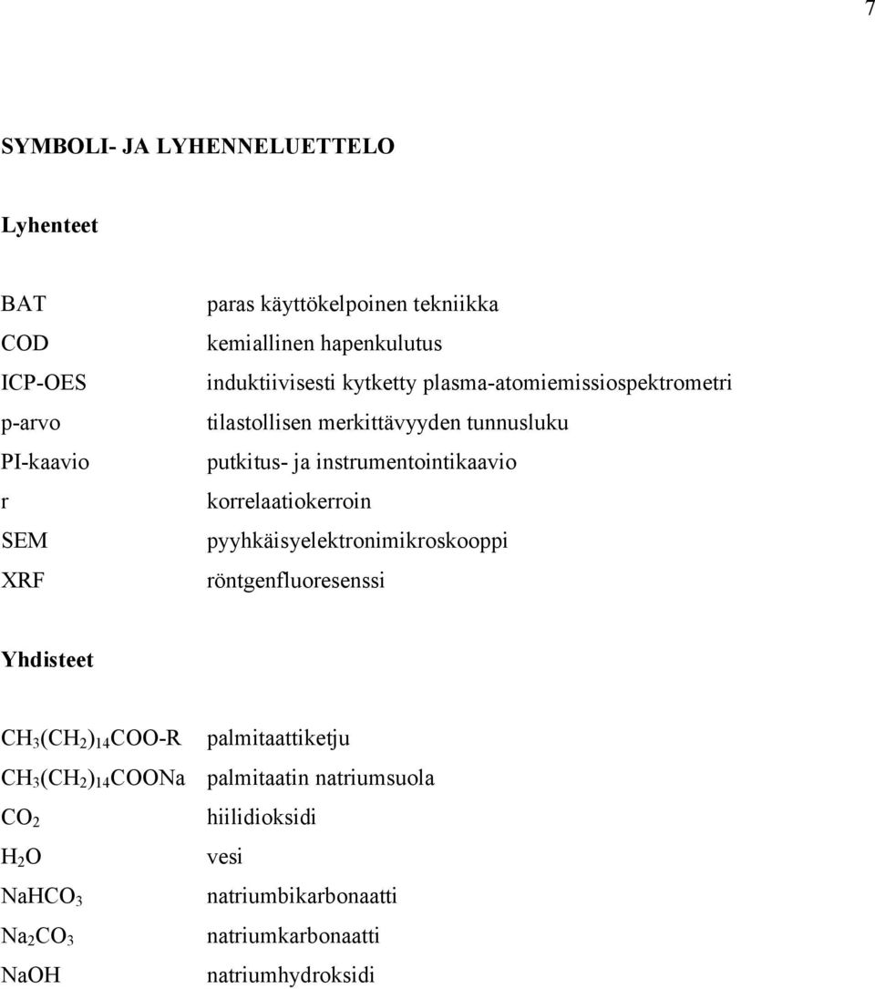 instrumentointikaavio korrelaatiokerroin pyyhkäisyelektronimikroskooppi röntgenfluoresenssi Yhdisteet CH 3 (CH 2 ) 14 COO-R