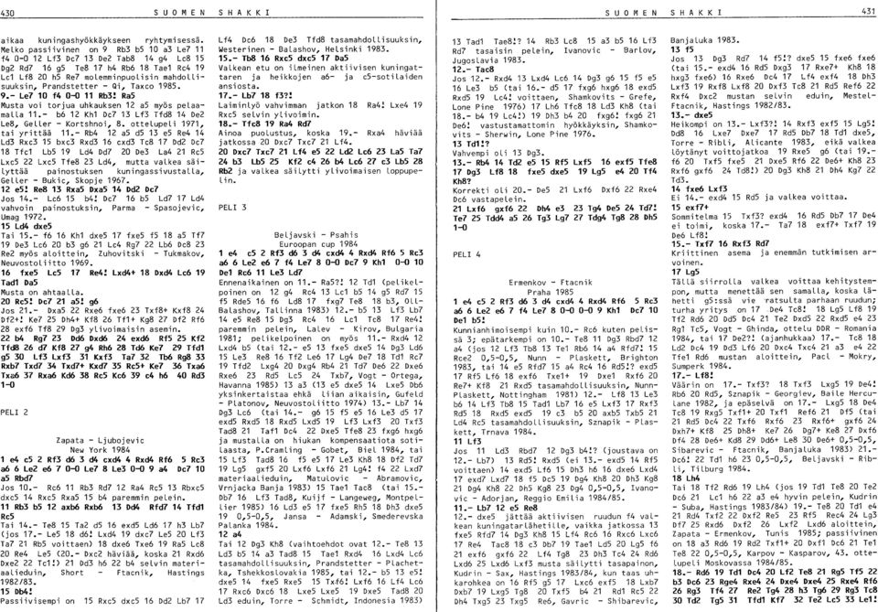 1985. 9.- Le7 10 f4 0-0 11 Rb! Ra5 Musta voi torjua uhkauksen 1 a5 myös pelaamalla 11.- b6 1 Kh1 De7 1 Lf Tfd8 14 De Le8, GeLLer - Kortshnoi, 8. ottelupeli 1971, tai yrittää 11.