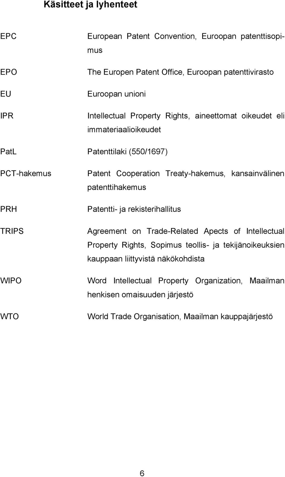 Treaty-hakemus, kansainvälinen patenttihakemus Patentti- ja rekisterihallitus Agreement on Trade-Related Apects of Intellectual Property Rights, Sopimus teollis- ja