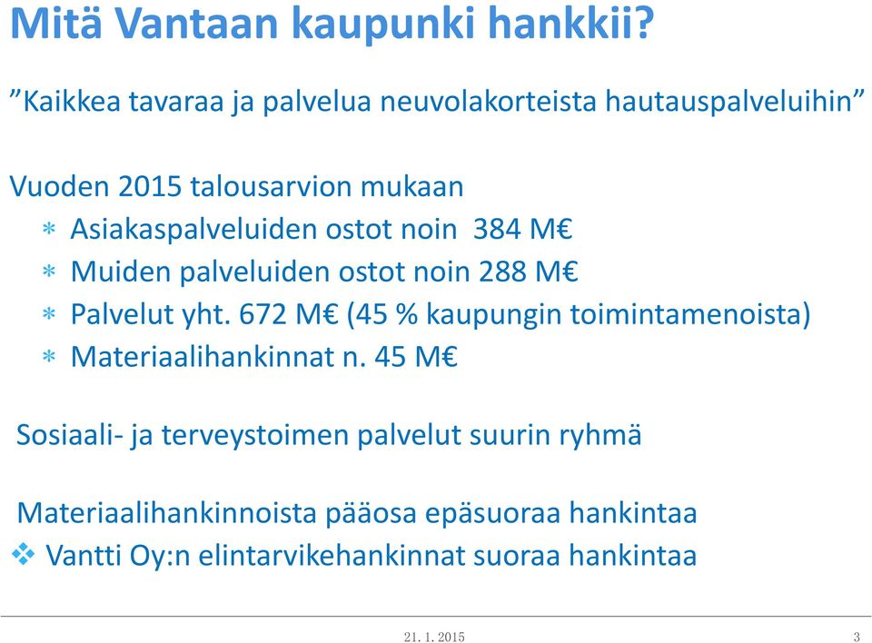 Asiakaspalveluiden ostot noin 384 M Muiden palveluiden ostot noin 288 M Palvelut yht.