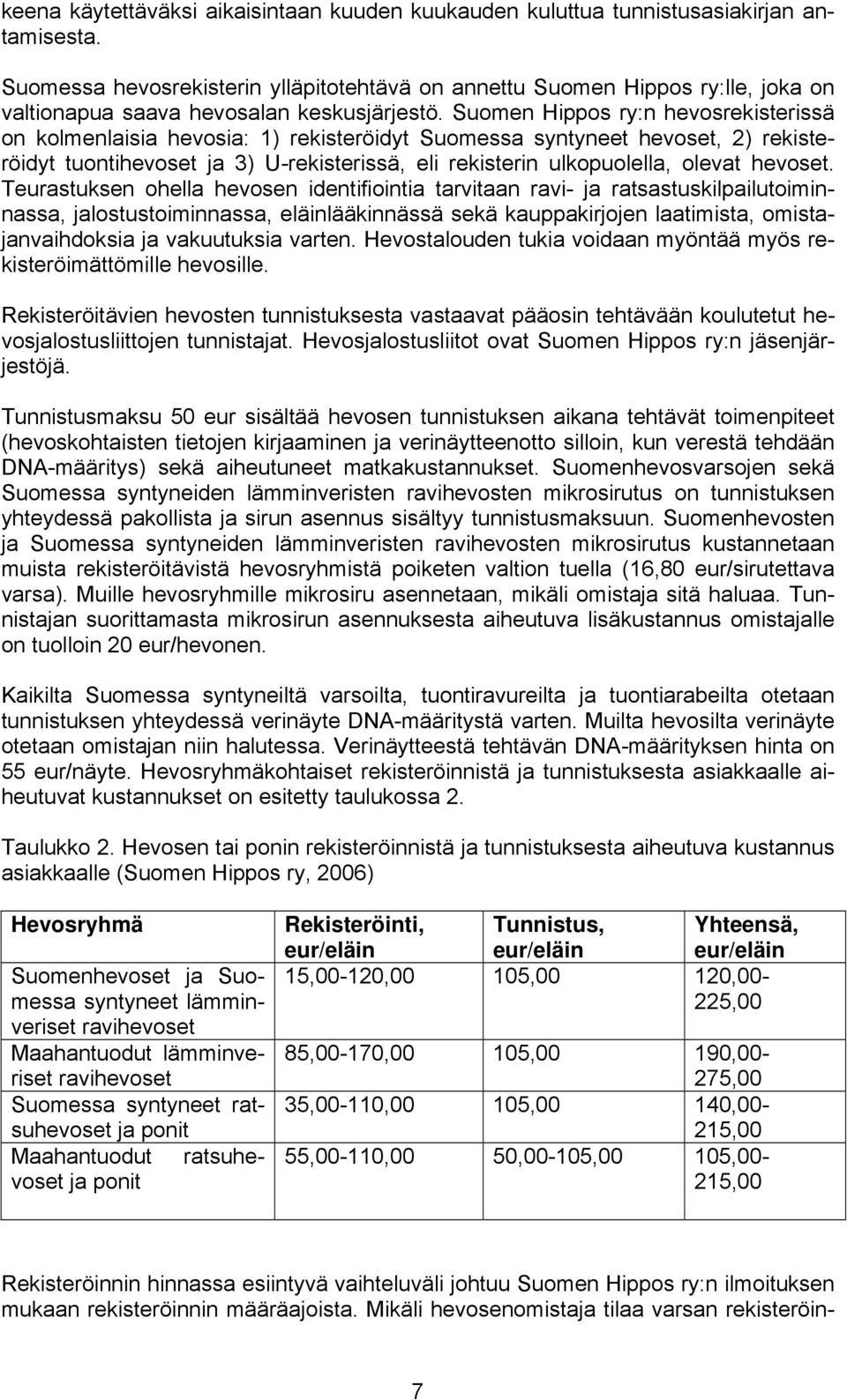 Suomen Hippos ry:n hevosrekisterissä on kolmenlaisia hevosia: 1) rekisteröidyt Suomessa syntyneet hevoset, 2) rekisteröidyt tuontihevoset ja 3) U-rekisterissä, eli rekisterin ulkopuolella, olevat