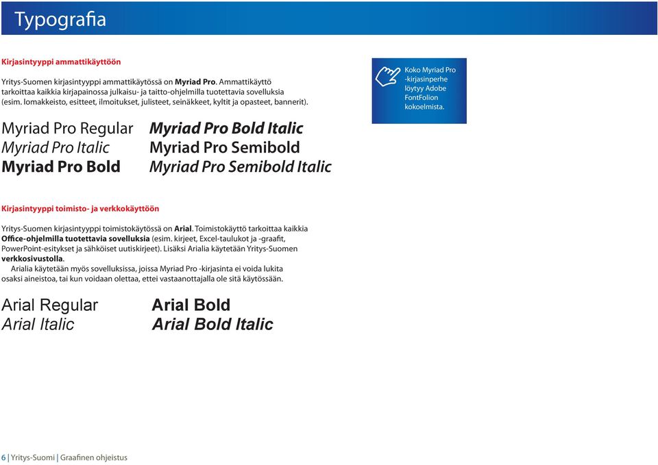 Myriad Pro Regular Myriad Pro Italic Myriad Pro Bold Myriad Pro Bold Italic Myriad Pro Semibold Myriad Pro Semibold Italic Koko Myriad Pro -kirjasinperhe löytyy Adobe FontFolion kokoelmista.