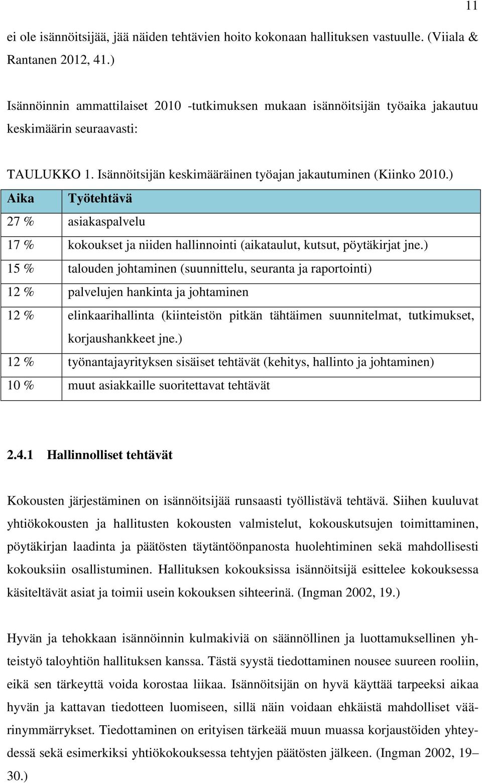 ) Aika Työtehtävä 27 % asiakaspalvelu 17 % kokoukset ja niiden hallinnointi (aikataulut, kutsut, pöytäkirjat jne.