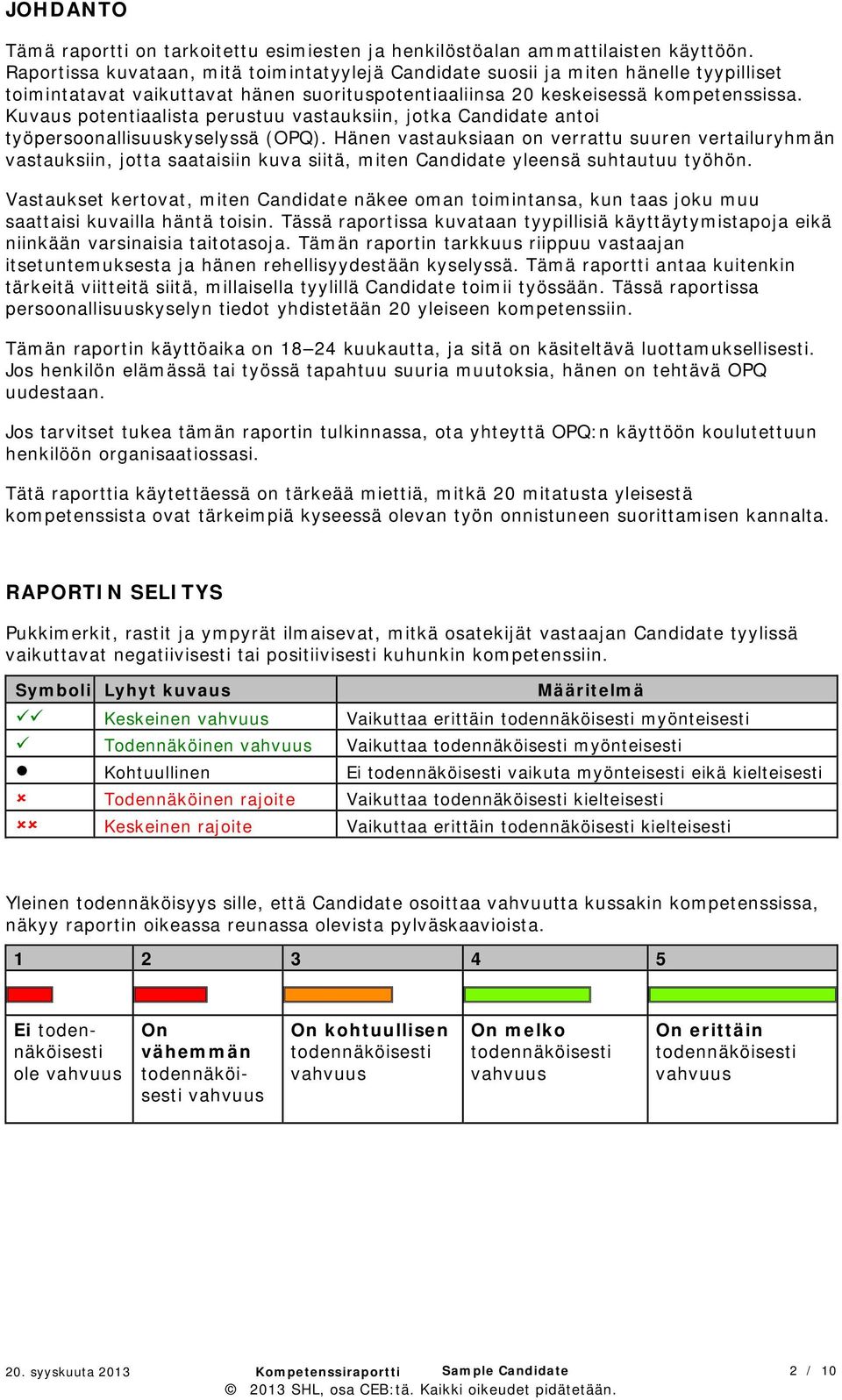 Kuvaus potentiaalista perustuu vastauksiin, jotka Candidate antoi työpersoonallisuuskyselyssä (OPQ).