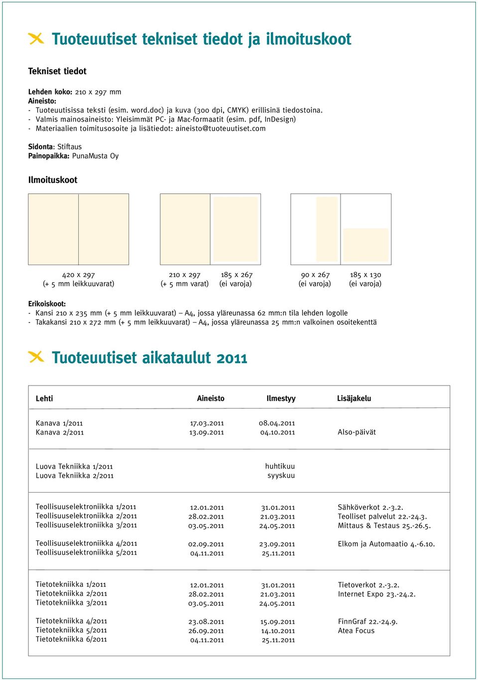 com Sidonta: Stiftaus Painopaikka: PunaMusta Oy Ilmoituskoot 420 x 297 210 x 297 185 x 267 90 x 267 185 x 130 (+ 5 mm leikkuuvarat) (+ 5 mm varat) (ei varoja) (ei varoja) (ei varoja) Erikoiskoot: -