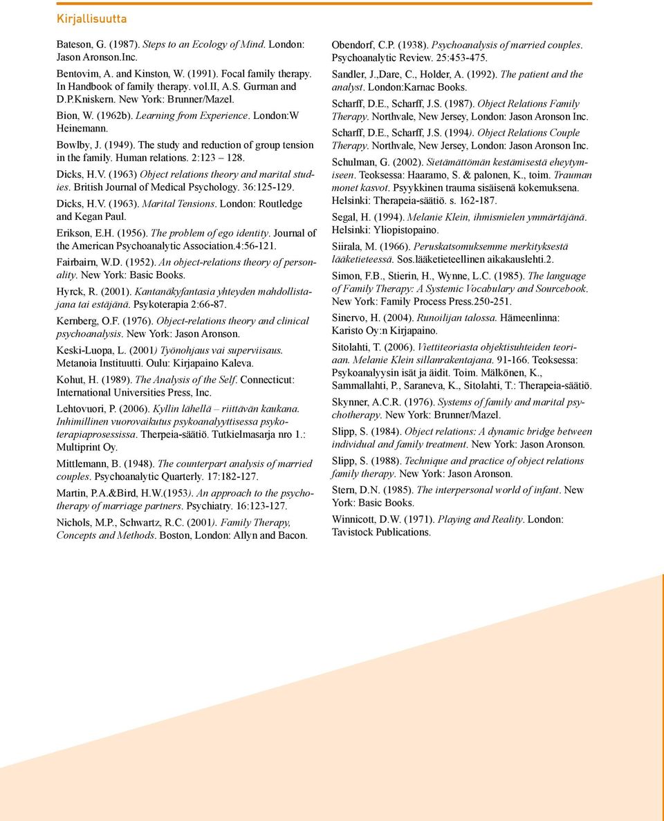 2:123 128. Dicks, H.V. (1963) Object relations theory and marital studies. British Journal of Medical Psychology. 36:125-129. Dicks, H.V. (1963). Marital Tensions. London: Routledge and Kegan Paul.