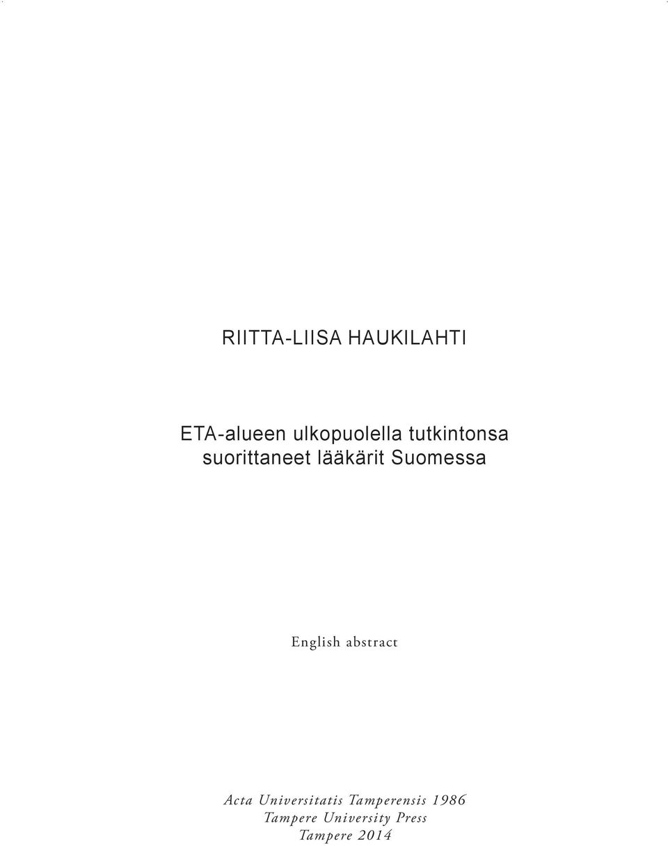 lääkärit Suomessa English abstract Acta