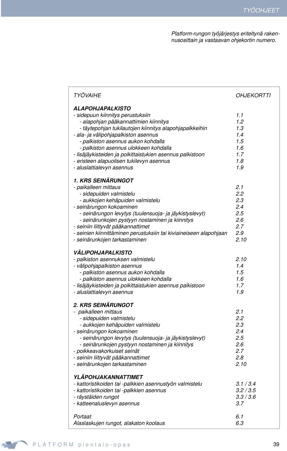 5 - palkiston asennus ulokkeen kohdalla 1.6 - lisäjäykisteiden ja poikittaistukien asennus palkistoon 1.7 - eristeen alapuolisen tukilevyn asennus 1.8 - aluslattialevyn asennus 1.9 1.