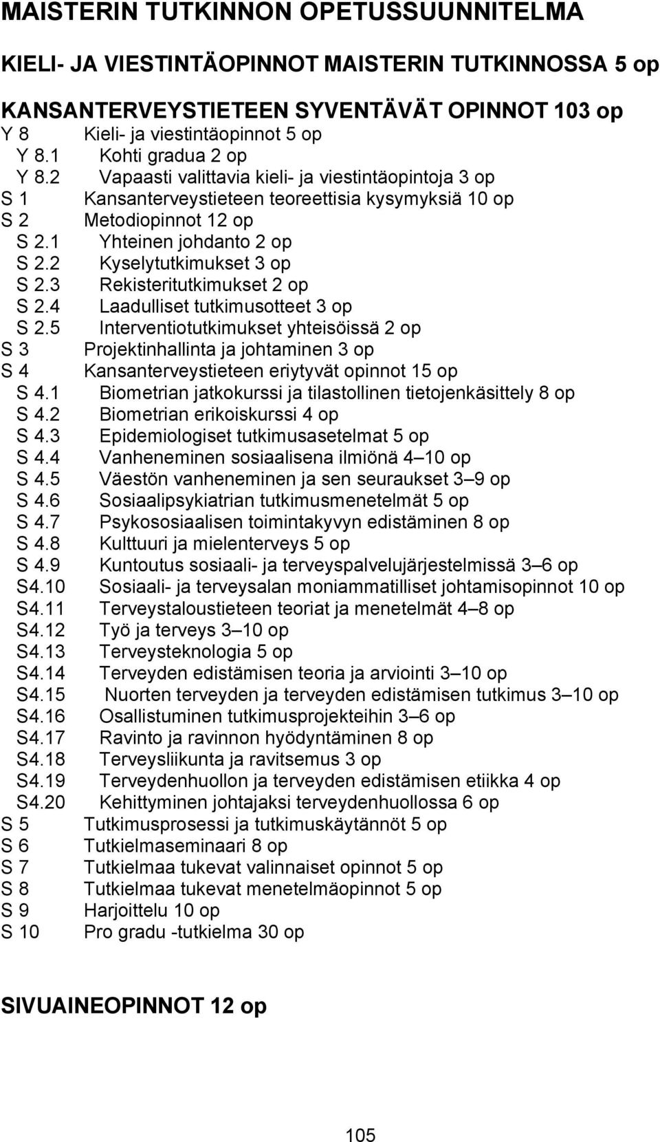 2 Kyselytutkimukset 3 op S 2.3 Rekisteritutkimukset 2 op S 2.4 Laadulliset tutkimusotteet 3 op S 2.