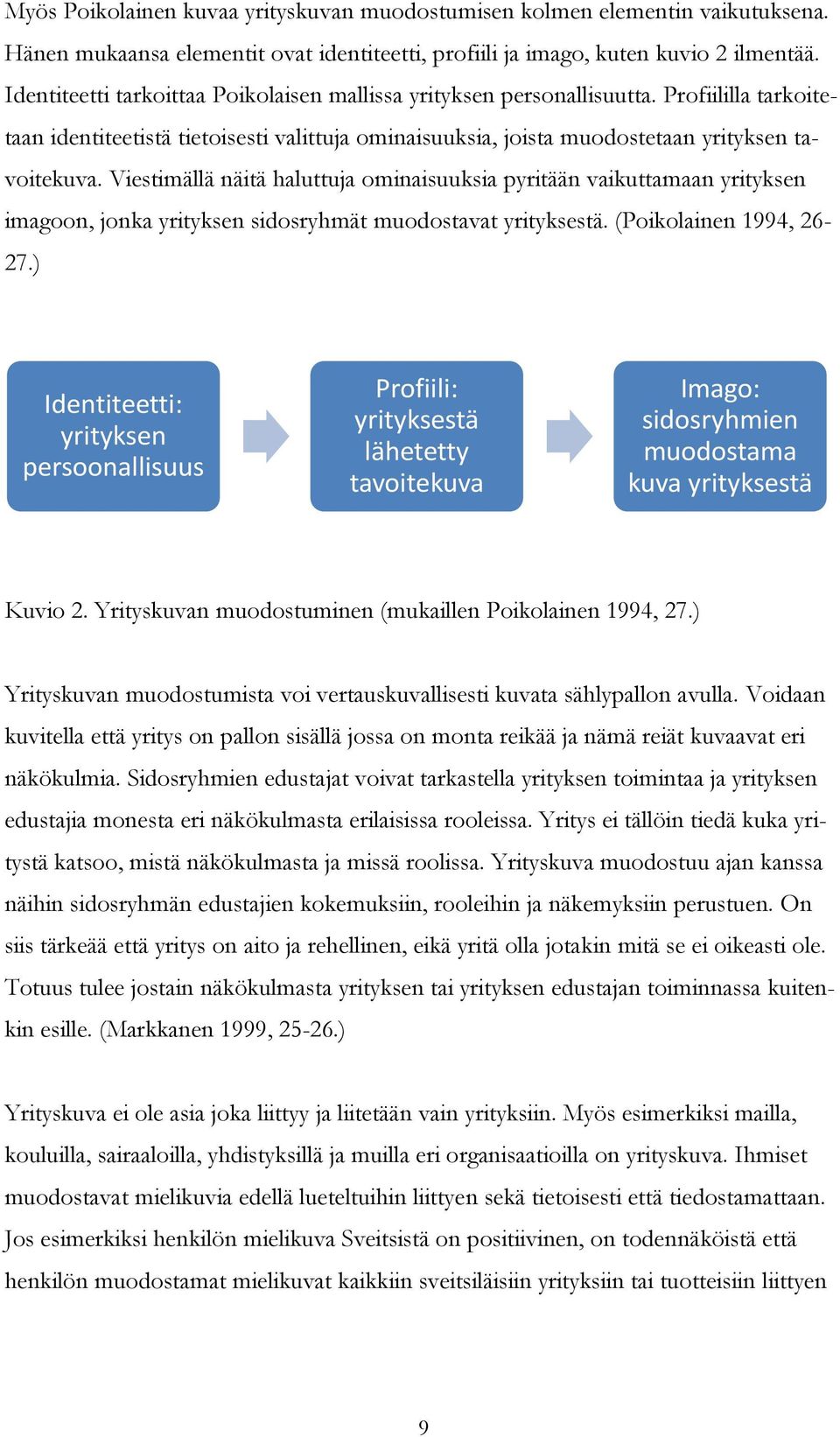 Viestimällä näitä haluttuja ominaisuuksia pyritään vaikuttamaan yrityksen imagoon, jonka yrityksen sidosryhmät muodostavat yrityksestä. (Poikolainen 1994, 26-27.