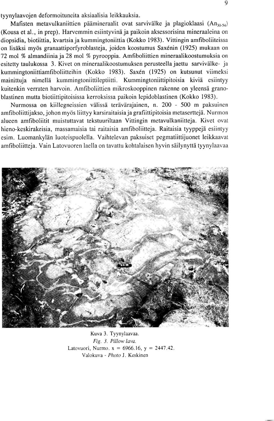 Vittingin amfiboliiteissa on lisaksi myos granaattiporfyroblasteja, joiden koostumus Sax6nin (1925) mukaan on 72 mol % almandiinia ja 28 mol % pyrooppia.