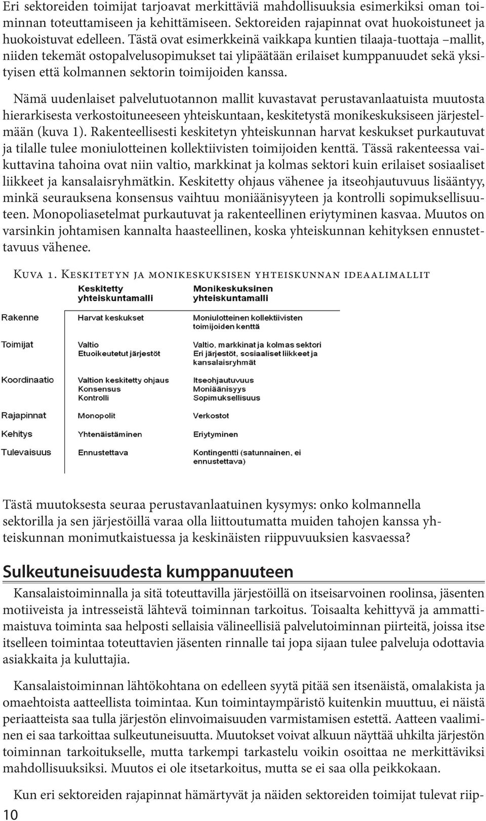 uudenlaiset palvelutuotannon mallit kuvastavat perustavanlaatuista muutosta hierarkisesta verkostoituneeseen yhteiskuntaan, keskitetystä monikeskuksiseen järjestelmään (kuva 1) Rakenteellisesti