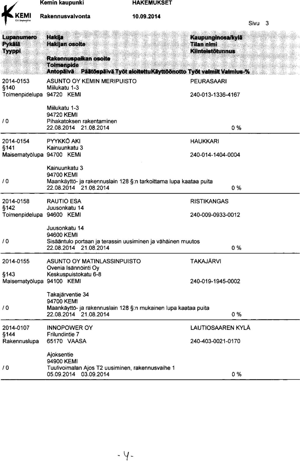 Sisääntulo portaan ja terassin uusiminen ja vähäinen muutos 2014-0155 ASUNTO OY MATINLASSINPUISTO Ovenia Isännöinti Oy 143 Keskuspuistokatu 6-8 Maisematyölupa 94100 TAKAJÄRVI