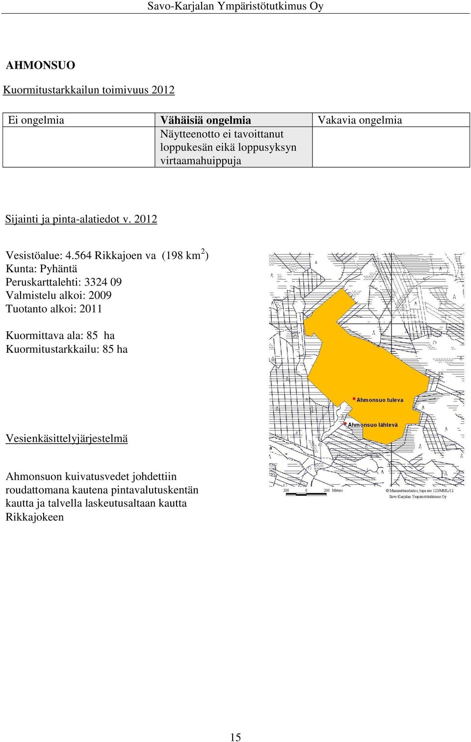 564 Rikkajoen va (198 km 2 ) Kunta: Pyhäntä Peruskarttalehti: 3324 09 Valmistelu alkoi: 2009 Tuotanto alkoi: 2011 Kuormittava ala: 85