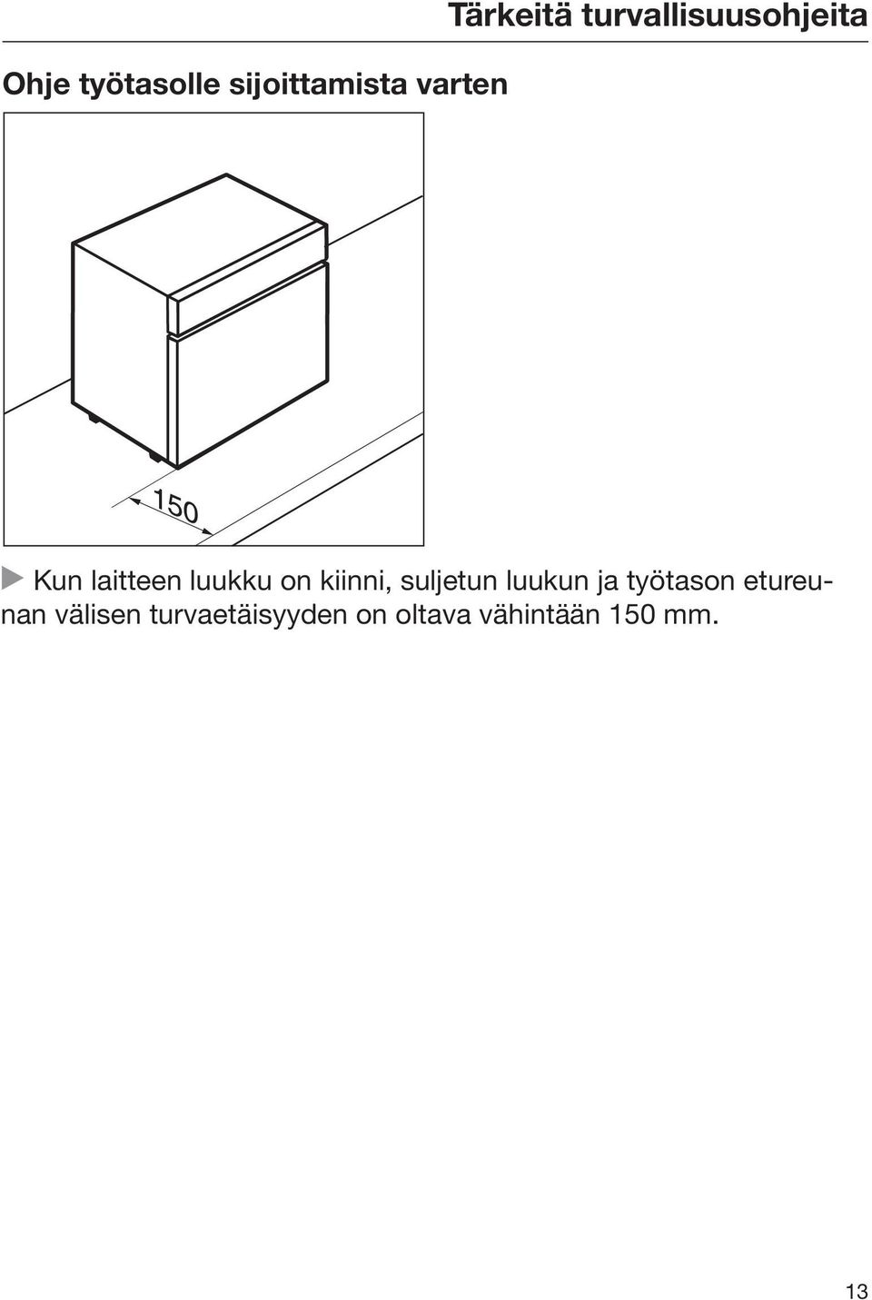 kiinni, suljetun luukun ja työtason etureunan