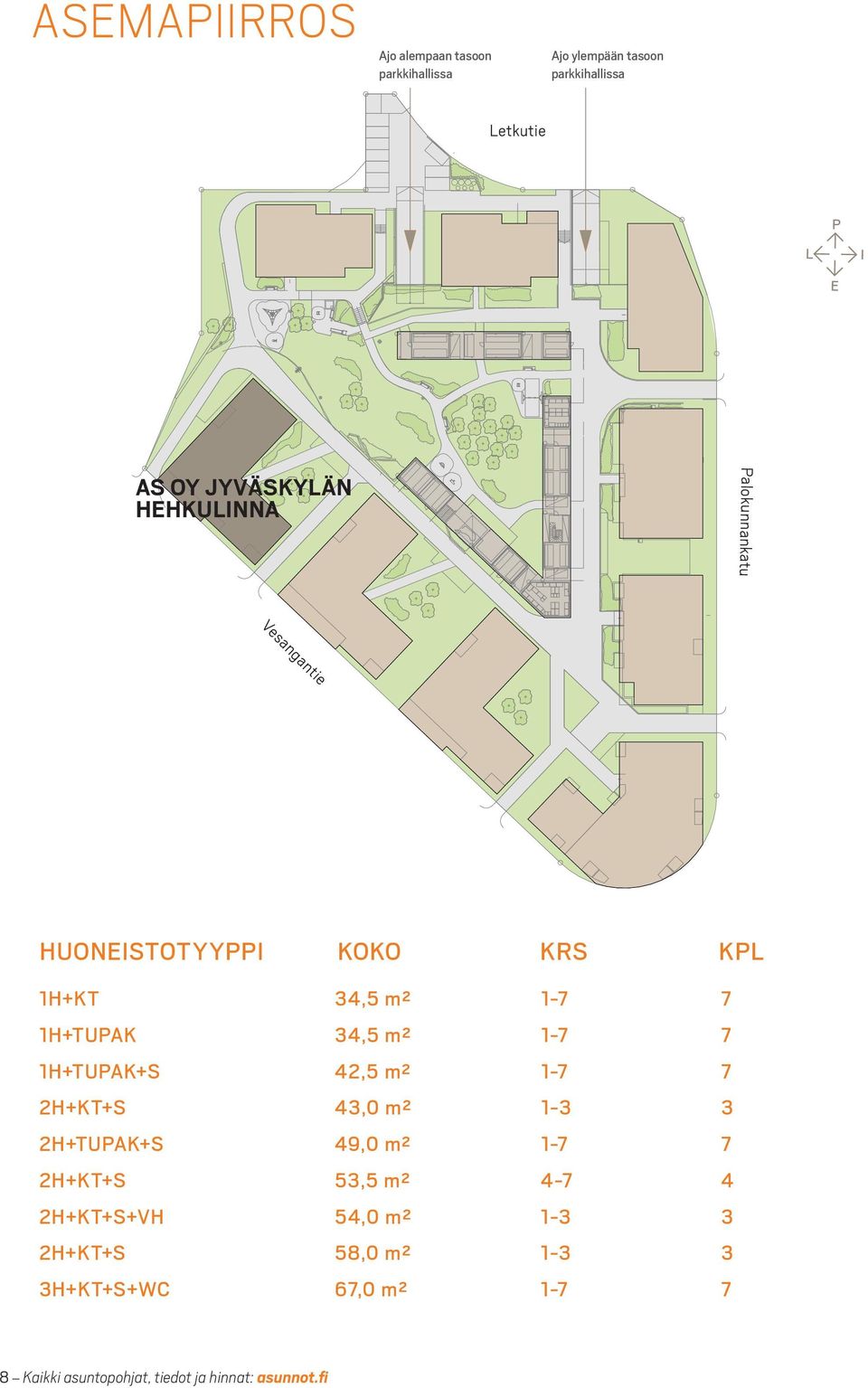 1-7 7 2h+kt+s 43,0 m² 1-3 3 OY JYVÄYLÄN HEHKULINNA ARKKITEHTITOIMISTO LV JYVÄYLÄ sangantie 2I, 2h+tupak+s 40700 Jyväskylä 49,0 m² 1-7 7 OY