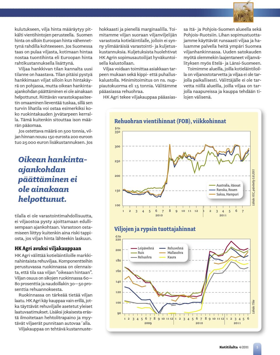 Tilan pitäisi pystyä hankkimaan viljat silloin kun hintakäyrä on pohjassa, mutta oikean hankintaajankohdan päättäminen ei ole ainakaan helpottunut.