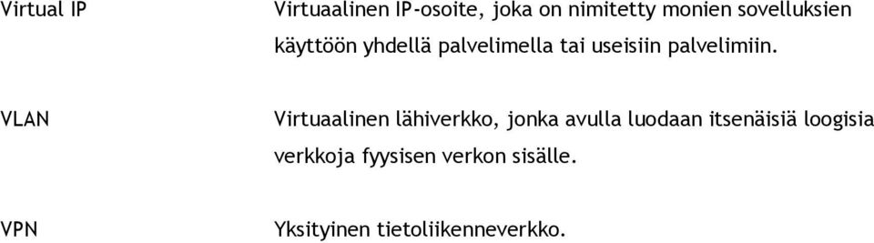 VLAN Virtuaalinen lähiverkko, jonka avulla luodaan itsenäisiä