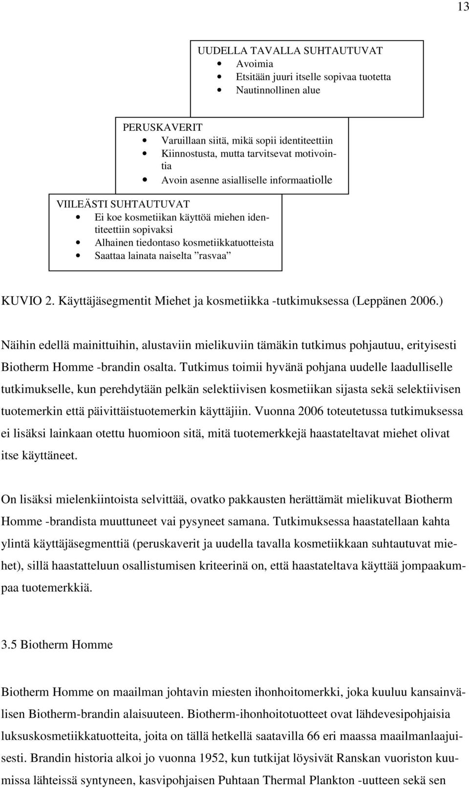 KUVIO 2. Käyttäjäsegmentit Miehet ja kosmetiikka -tutkimuksessa (Leppänen 2006.