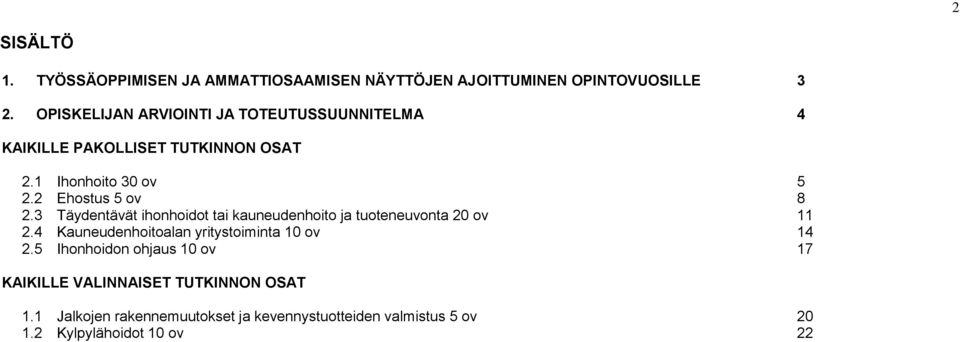 3 Täydentävät ihonhoidot tai kauneudenhoito ja tuoteneuvonta 20 ov 11 2.4 Kauneudenhoitoalan yritystoiminta 10 ov 14 2.