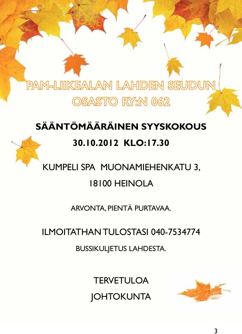 30 KUMPELI SPA MUONAMIEHENKATU 3, 18100 HEINOLA ARVONTA,