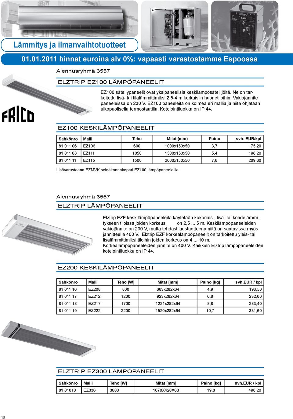 EZ100 KESKILÄMPÖPANEELIT Sähkönro Malli Teho Mitat (mm) Paino svh.